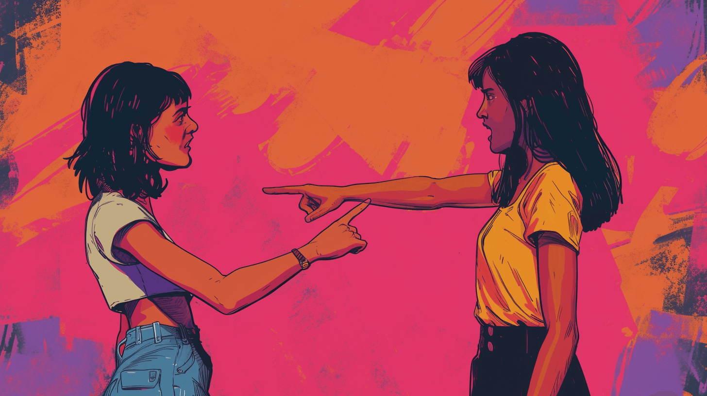 An illustration of Friends pointing fingers at each other